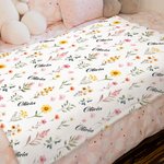 Personalized Watercolor Wildflowers Soft Throw Blanket with Name Nursery Decor Baby Shower Birthday Christmas Gift for Newborn Baby