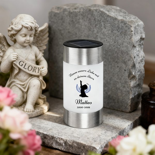 Personalisiertes Sternenkind Solar Grablicht Gartenlicht mit Silhouette Namen Text Grabschmuck Gartendeko Geschenk zum Gedenken an Geliebte Menschen
