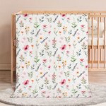 Personalized Watercolor Wildflowers Soft Throw Blanket with Name Nursery Decor Baby Shower Birthday Christmas Gift for Newborn Baby