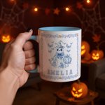 Personalisierte Toile De Jouy Geist Kürbis 11 oz Keramikbecher mit Namen Trick oder behandeln Halloween Party Geschenk für Kinder