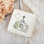 Personalized Cross Square Ceramic Trinket Jewelry Dish with Name and Text Communion Party Decoration Christening Baptism Gift for Girls Women