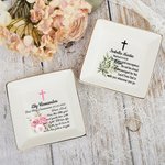 Personalized Cross Square Ceramic Trinket Jewelry Dish with Name and Text Communion Party Decoration Christening Baptism Gift for Girls Women