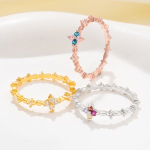 Personalised Dainty Romantic Floral Birthstone Ring Birthday Anniversary Gift for Women Wife Mom