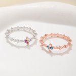 Personalized Dainty Romantic Floral Birthstone Ring Birthday Anniversary Gift for Women Wife Mom