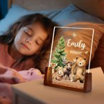Personalizzato Carino Cervo Volpe Animali della Foresta Luce notturna a LED in acrilico con base in legno e nome Compleanno Anniversario Regalo per la famiglia Bambini