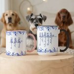 Personalisierte Toile De Jouy Linie Stil Hund Keramik Kaffeebecher mit 1-7 Namen täglichen Gebrauch Memorial Geschenk für Tierbesitzer