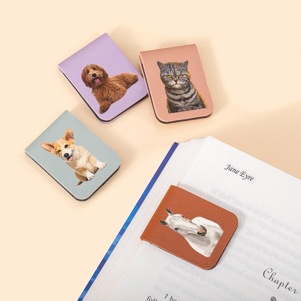 Henkilökohtainen Minimalistinen Minimalistinen akvarelli Pet Portrait Magnetic PU Nahka kirjanmerkki Syntymäpäivä Joululahja Pet Lovers Kirjamatot