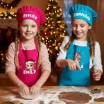 Personalizada de Navidad de dibujos animados de personajes infantiles ajustable delantal Chef Gorro Set con Nombre de Navidad Cumpleaños Regalo para Niños Niñas