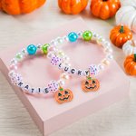 Personalized Cute Pumpkin Colorful Beaded Bracelet with Name Anniversary Helloween Gift for Girl Woman