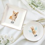Personalized Watercolor Painting Style Pet Photo Name Gold Rimmed Ceramic Trinket Jewelry Dish Home Decor Birthday Memorial Gift for Pet Lovers