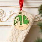 Personalised Christmas Snowman Snowflake Wooden Ornament with Initial Name and Lanyard Home Decor Christmas Gift for Family