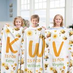 Personlig söt bi blomma mjuk pläd filt med namn och initialer barnkammare dekor baby shower födelsedagspresent för nyfödd baby