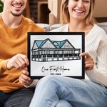 Personalised Embroidered House Photo Frame with Text Date Bedroom Decor Wedding Housewarming Christmas Gift for Family Friends