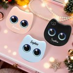 Set de 6 Pinceaux de Maquillage Personnalisé avec Motif et Nom sur la Boîte avec Miroir Style de Chat Mignon Cadeau Mariage Anniversaire pour Femme