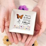 Personlig Butterfly Birth Flower Ceramic Ring Dish Smyckesbricka med namn Mothers' Day Födelsedagspresent för kvinnor