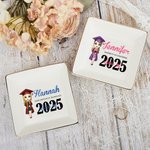 Personalisierte Cartoon Graduate Girl keramischen Platz Trinket Schmuck Schüssel mit Namen Gratulation Graduation Geschenk für Schulkameraden Freunde