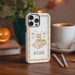 Gepersonaliseerd Toile De Jouy Spookachtig Spook Pompoen Naam Dubbellaags Telefoonhoesje voor iPhone Halloween Cadeau voor Meisje Jongen