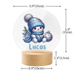 Personalisierte Schneeflocke niedlichen Schneemann Weihnachten LED-Nachtlicht mit Namen und hölzernen Basis Weihnachtsgeschenk für Kinder