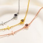 Personalized Photo Micro-Projection Dainty Christian Cross Bracelet Christening Gift for Grandmother Christian Woman