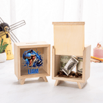 Salvadanaio in legno trasparente personalizzato con nome per i bambini che amano i dinosauri