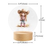 Personalisierte niedliche Cowgirl LED-Nachtlicht mit Namen und hölzerne Basis Kinderzimmer Dekoration Geburtstag Weihnachten Geschenk für Mädchen