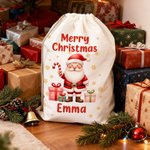 Personalized Cute Cartoon Santa Claus Snowflake Drawstring Christmas Gift Bag with Name Merry Christmas Gift for Kids Family