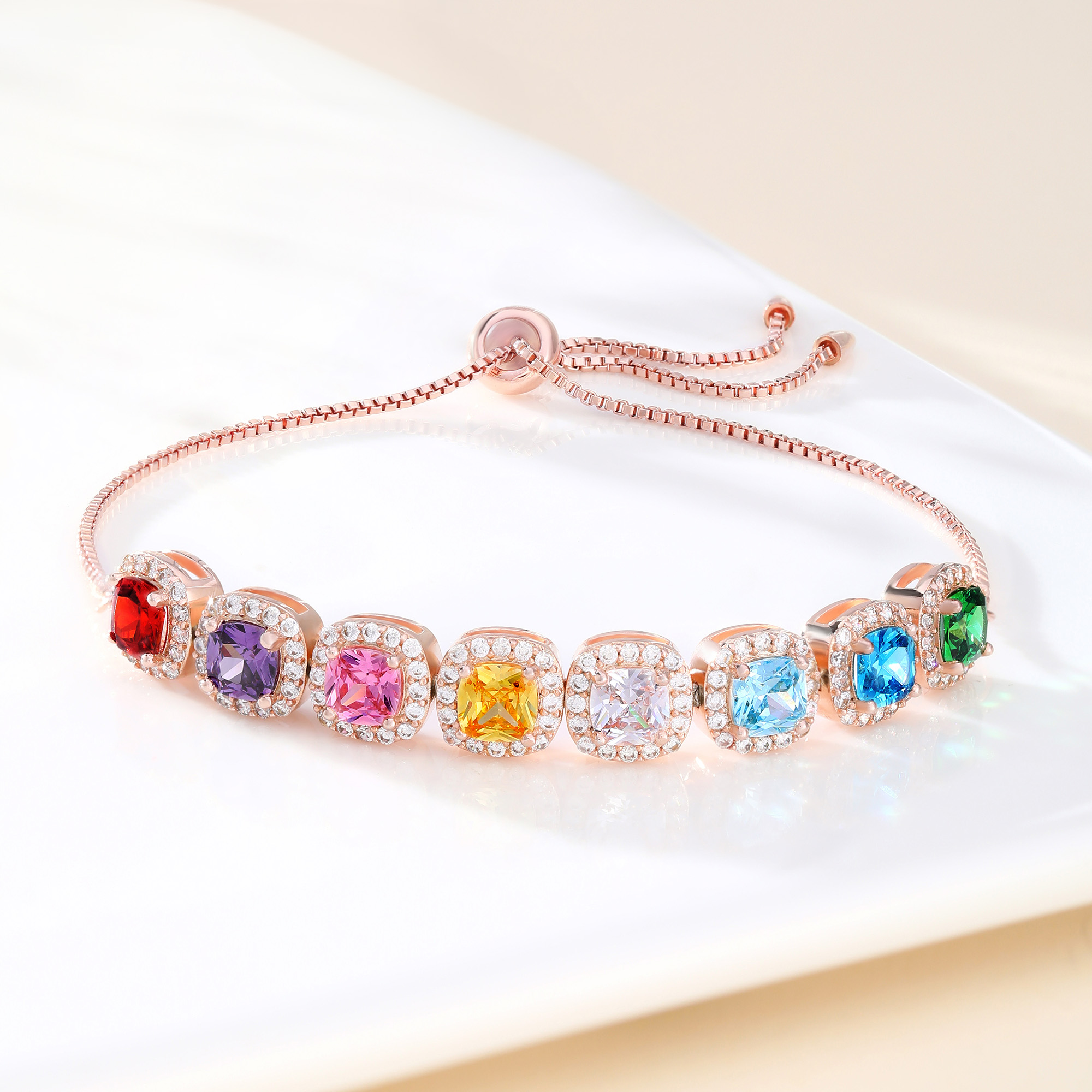 Bracelet ajustable en forme de cube de sucre avec Zircon Anniversaire Cadeau de Noël pour Femme Maman Grand-mère