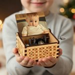 Caja de Música de Madera Vintage Personalizada con Foto y Melodía Mecánica Conmemorativa Aniversario Cumpleaños Regalo para Pareja Familiar