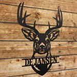 Gepersonaliseerde Hertenkop Metalen Wanddecoratie Hertengewei Naambord Boerderijdecoratie Housewarmingcadeau voor Jagers Boeren Hertenliefhebbers