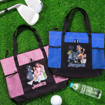 Personalised Cartoon Golf Woman Tote Bag with Name and Mesh Pockets Travel Essentials Birthday Gift for Women Golf Lovers