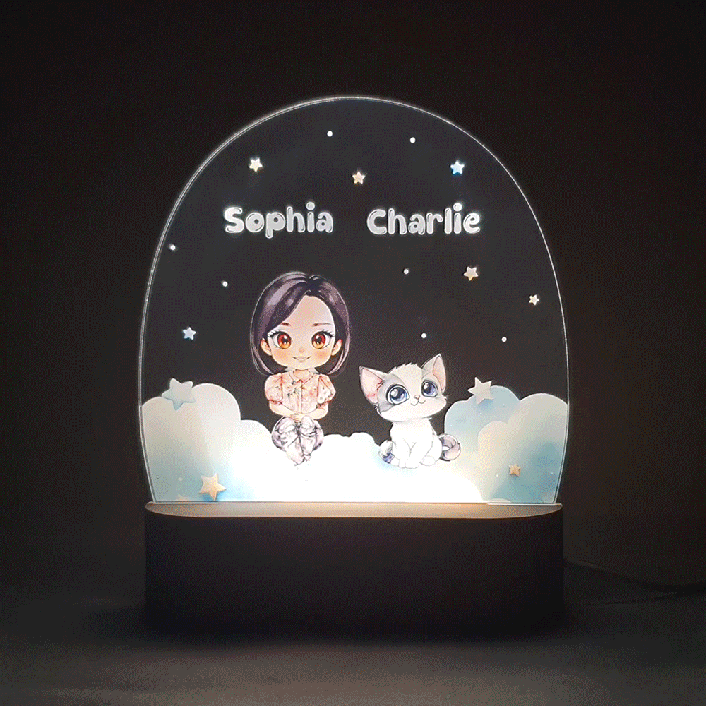 Personalisiertes Cartoon Figur Tier Ovales LED-Nachtlicht mit Namen Sternzeichen und Holzsockel Geburtstag Weihnachten Geschenk für Kinder
