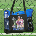 Personalised Cartoon Golf Woman Tote Bag with Name and Mesh Pockets Travel Essentials Birthday Gift for Women Golf Lovers