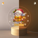 Personalisierte Schneeflocke niedlichen Schneemann Weihnachten LED-Nachtlicht mit Namen und hölzernen Basis Weihnachtsgeschenk für Kinder