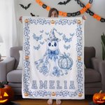 Personlig Toile De Jouy Ghost Pumpkin Mjuk plädfilt med namn Trick or Treat Halloween Party Present till barn