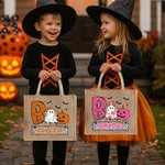 Sac à dos en toile de jute personnalisé avec nom Halloween Trick or Treat Cadeau pour enfant Garçon Fille