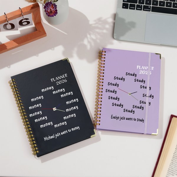 Personalized Funny Clock 2026 Planner A5 Calendar Planner Notebook with Name and Text Birthday Gift for Family Friends
