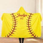 Personalized Baseball Basketball Soft Polar Fleece Hooded Blanket with Name and Number Game Day Birthday Gift for Teammate Coach Ball Sports Lovers