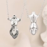 Personalised Human Sculpture Shape Necklace with Text Minimalist Jewellery Anniversary Birthday Christmas Gift for Women Men Art Lovers