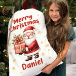 Personalized Cute Cartoon Santa Claus Snowflake Drawstring Christmas Gift Bag with Name Merry Christmas Gift for Kids Family