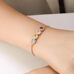 Personalised 1-12 Sugar Cube Shaped Birthstones Adjustable Bracelet with Zircon Anniversary Birthday Christmas Gift for Women Mom Grandma