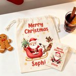 Personalized Cute Cartoon Santa Claus Snowflake Drawstring Christmas Gift Bag with Name Merry Christmas Gift for Kids Family