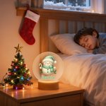 Personalisierte Schneeflocke niedlichen Schneemann Weihnachten LED-Nachtlicht mit Namen und hölzernen Basis Weihnachtsgeschenk für Kinder