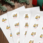 Personalizado lindo dinosaurio vehículos de construcción a prueba de agua pegatinas con nombre de regalo decoración de la fiesta de Navidad para los niños amantes de los dinosaurios