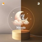 Luce notturna a LED personalizzata con nome e base in legno design con stelle luna e animali carini regalo di compleanno per bambini