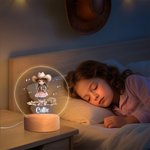 Luz nocturna LED personalizada de vaquerita con nombre y base de madera para decoración de habitación regalo de cumpleaños o Navidad para niñas