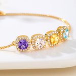 Personalised 1-12 Sugar Cube Shaped Birthstones Adjustable Bracelet with Zircon Anniversary Birthday Christmas Gift for Women Mom Grandma