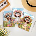 Henkilökohtainen Quirky Flower Girl Monivärinen A5 Spiral muistikirja nimi ja 120 vuoratut sivut Päivittäinen käyttö Travel Syntymäpäivälahja tytöille