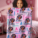 Personalized Cartoon Black Character Fantasy Unicorn Rainbow Soft Throw Blanket with Name Home Decor Birthday Christmas Gift for Boys Girls