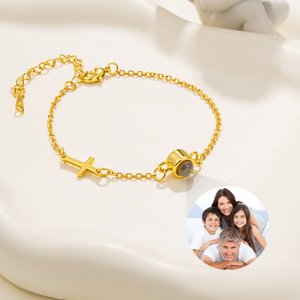Personalised Photo Micro-Projection Dainty Christian Cross Bracelet Christening Gift for Grandmother Christian Woman