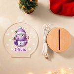 Personalisierte Schneeflocke niedlichen Schneemann Weihnachten LED-Nachtlicht mit Namen und hölzernen Basis Weihnachtsgeschenk für Kinder